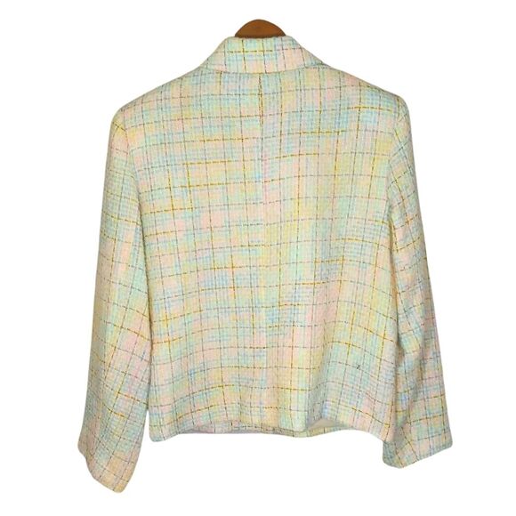 Vintage Lucia Petites Pastel Tweed Plaid Button Front Blazer Soft Girl Sz Medium - Picture 2 of 6